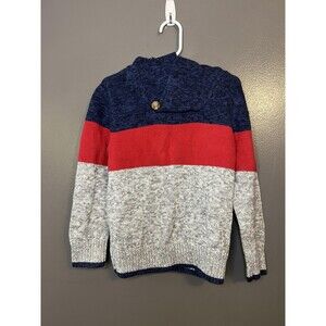 babyGap Sweater Youth 4 Years Navy Red Gray Hooded Pullover Colorblock Button